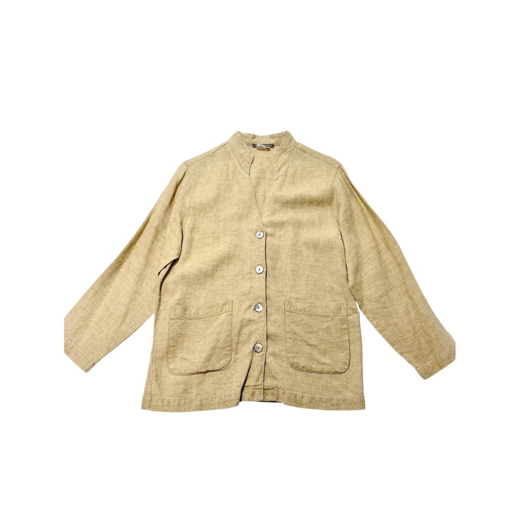 Isabella Bird Vintage 100% Linen Tan Button Up Jacket Women SP Petite